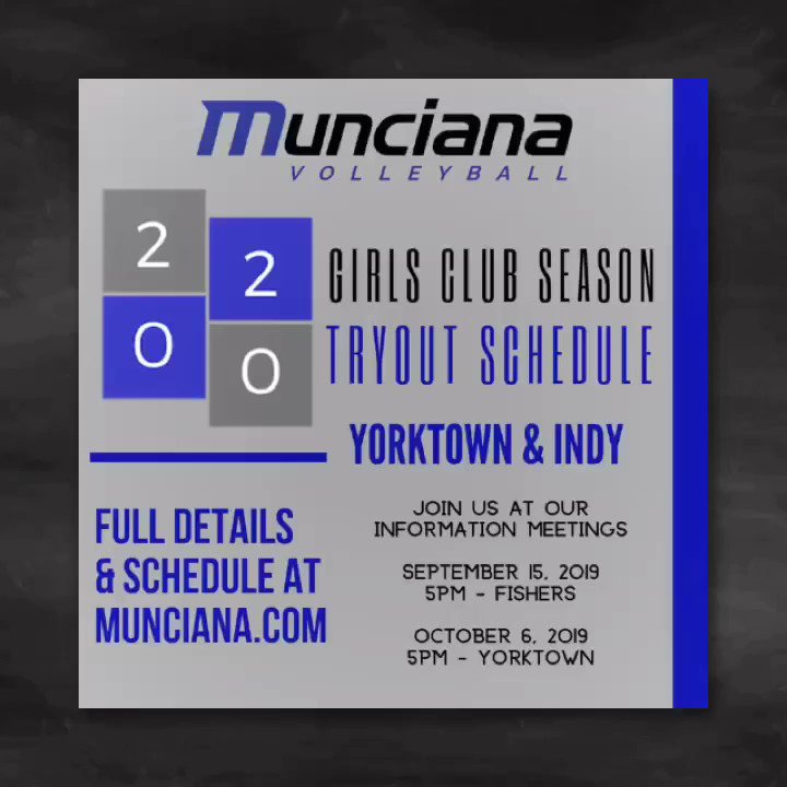 MARK YOUR CALENDARS! 2020 GIRLS Club Season TRYOUT SCHEDULE & INFO MEETINGS! Registration open soon at http://MUNCIANA.COM #athleticexcellence #lifetimeexperience