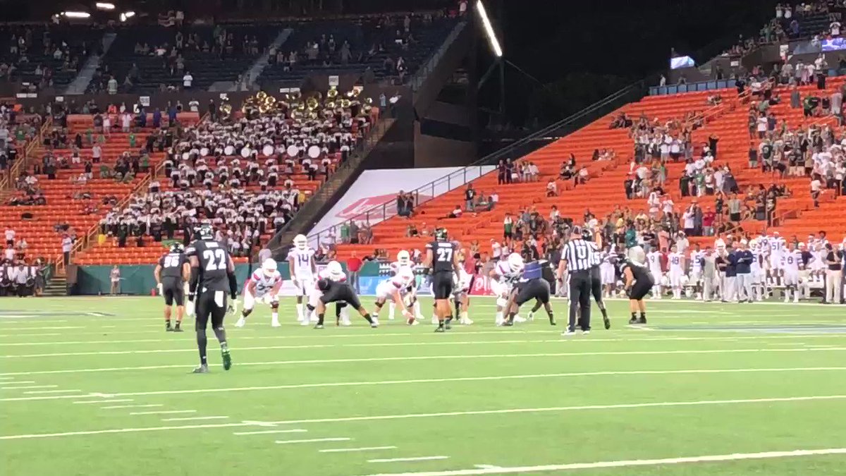 Enjoy.
#HawaiiFB stops Khalil Tate at the ONE as time expires.
Ballgame. UH 45, Arizona 38.
First Rainbows win over the Wildcats in six tries all-time.