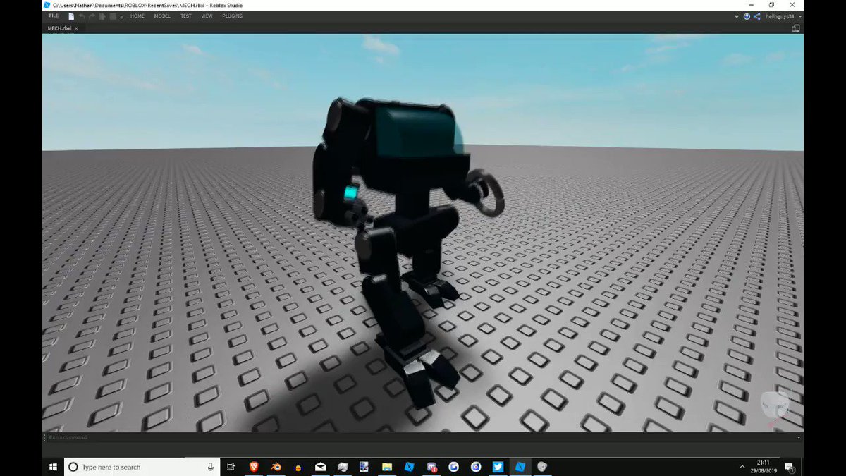 Helloguys34 On Twitter It S Pretty Cool That You Can Find Interesting Stuff In Free Models Went Into The Toolbox In Studio And Found A Mecha Robot Thing And Decided To Make My - roblox walk animation plugin
