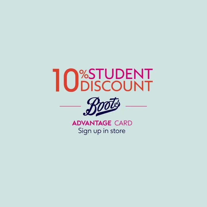 Boots UK News on X: "Did you know… we now offer 10% student discount?👀🎓Here's  how customers can activate it: 1⃣Sign up to the Boots Advantage Card online  or in store 2⃣Pop into