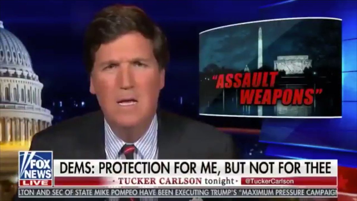 Tucker Carlson with the Perfect Takedown of the Elite's Hypocrisy on Guns. "So protection for me, but not for thee. That really is our governing elites in a nutshell. Bottom line, lawmakers ought to have to live by the same standards they impose on everyone else."