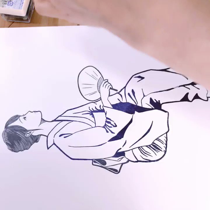浴衣と朝顔の消しゴムはんこアート【美しすぎる】と絶賛!!