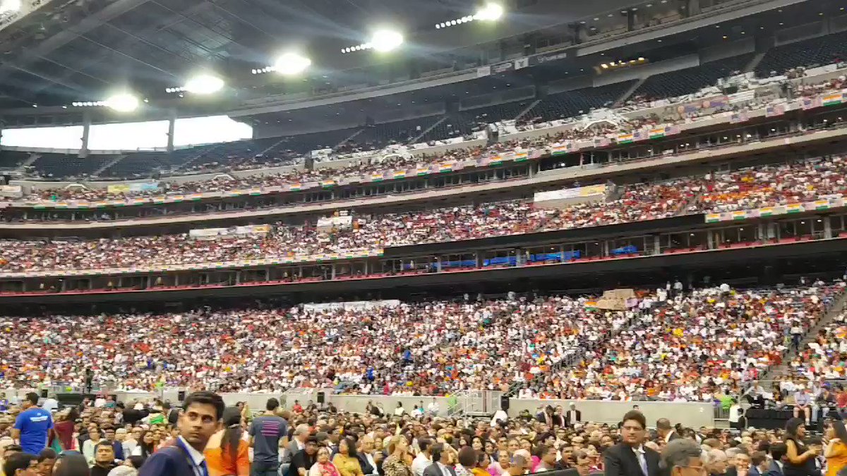 That’s a Texas-sized crowd!
Electric atmosphere at the NRG arena in Houston as 50,000 strong Indian Americans wait for the historic occasion when PM @narendramodi comes on stage together with US President @realDonaldTrump at #HowdyModi.