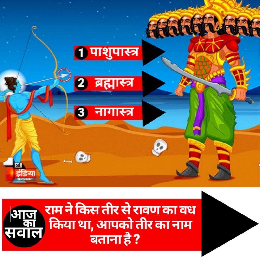 First India Quiz-22: आज का सवाल- राम ने किस तीर से रावण का वध किया था, आपको तीर का नाम बताना है ?..... आप अपना जवाब कमेंट बॉक्स में दीजिए #FirstIndiaQuiz #Dasara #Dashera #VijayaDashami