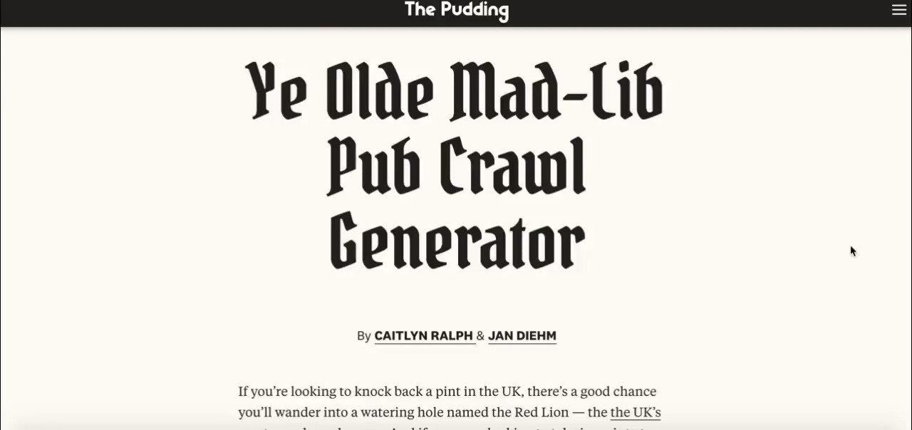 The Pudding on Twitter: 2/ Our pub crawl idea was based of crawl of EVERY. SINGLE. PUB. in the UK by @WaterlooMath. Check it out here: https://t.co/Puku4LLPYH" / Twitter