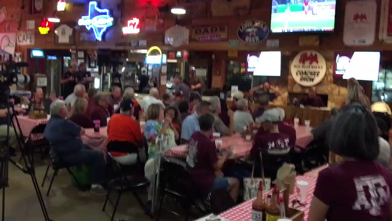Crowd busts into Happy Birthday at Rudy s BBQ for Jimbo Fisher s big 54th, during weekly radio show on Wednesday: 