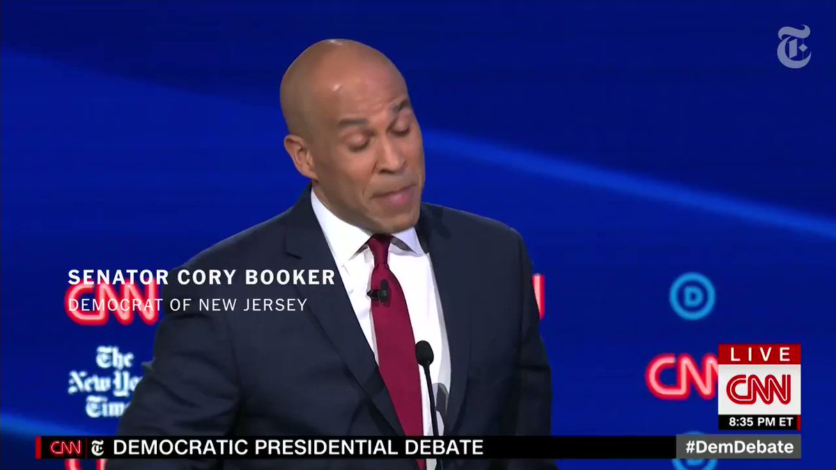 Cory Booker on reproductive healthcare at the #DemDebate: "God bless Kamala. But you know what? Women should not be the only ones taking up this cause and this fight."