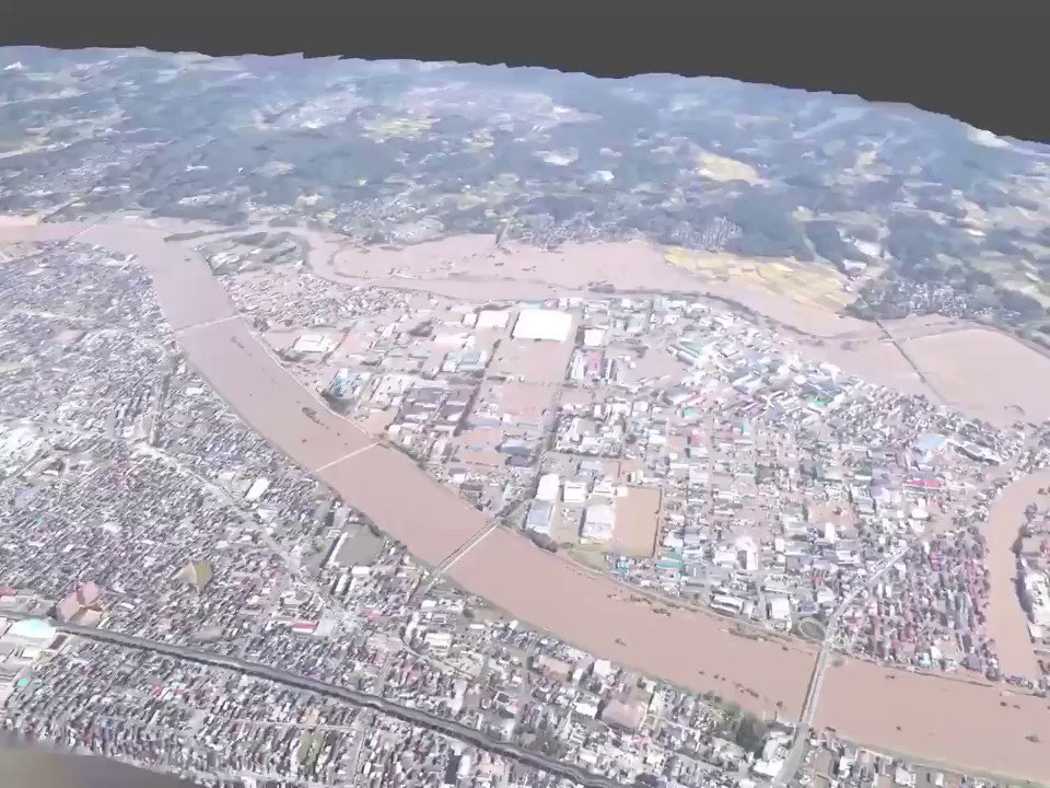 これ凄くない⁉台風19号後の阿武隈川沿いを3D化してみたってよ‼