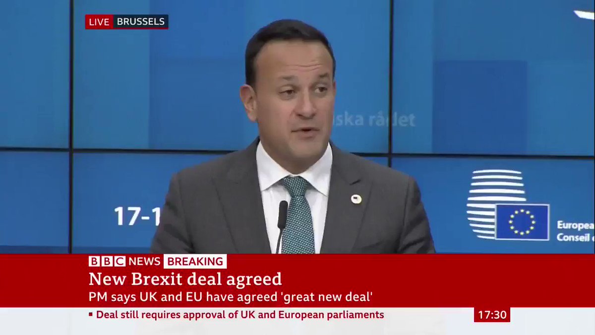 Irish PM Leo Varadkar says the backstop has been replaced in the revised #BrexitDeal - adding it's a "unique solution, one that recognises the unique history and geography of Northern Ireland" and an agreement that "could become permanent"Live updates: http://bbc.in/35Rtjfs