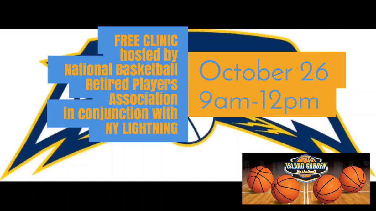 FREE CLINIC
hosted by
National Basketball Retired Players Association
in conjunction with
NY LIGHTNING
Oct. 26 9am-12pm
Questions and Information, Contact: Shandue McNeill shandue@yahoo.com
#legendsofbasketball #islandgarden #lightningbb