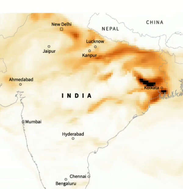 This @Reuters graphic is the scare you need tonight.
#DelhiAirEmergency #DelhiPollution #DelhiAirQuality #DelhiBachao
It's going as far as #Kanpur and #Kolkata