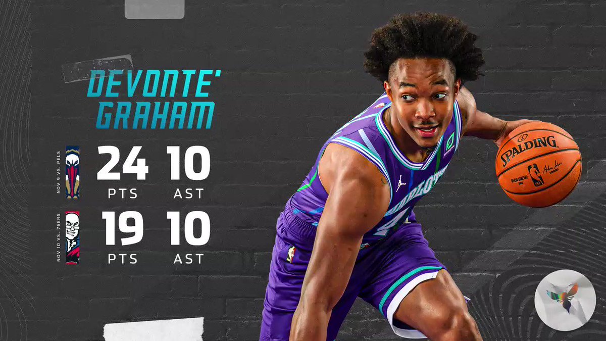Back-to-back double-doubles for @Devonte4Graham
He is now the first NBA player to have consecutive games of 15 PTS and 10 AST off the bench since 2015
#AllFly