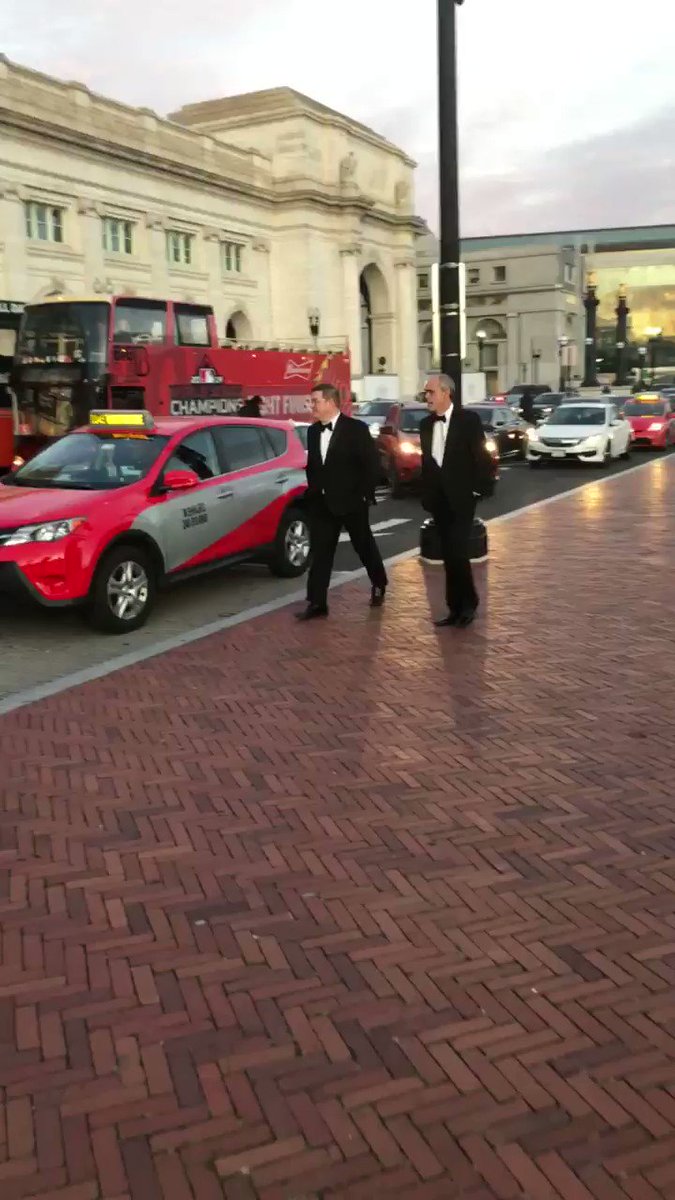 The Federalist Society’s hosting a black tie dinner inside Union Station tonight, so protestors rolled up a big screen and loud speakers blaring Christine Blasey Ford’s Kavanaugh testimony as a welcome to attendees
