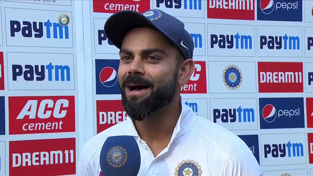 On being asked about his gesture to @mayankcricket to go for his double ton, here's what @imVkohli had to say๐