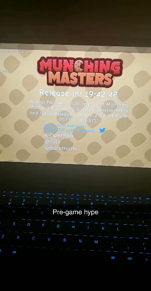 Zander Brumbaugh On Twitter Pre Game Hype I Hope You All Are Ready For Munching Masters Tofu Barothoth Roblox Robloxdev Https T Co En00wqtr0n Https T Co Rgvrussptb - all new codes in munching masters roblox