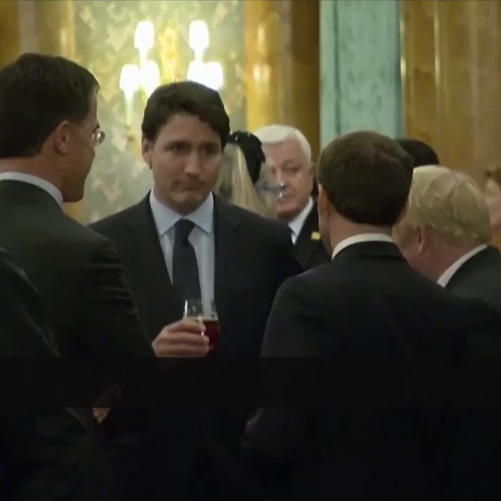 Justin Trudeau, Emmanuel Macron, and other world leaders appeared to gossip about President Trump at this year's #NATO summit.👀