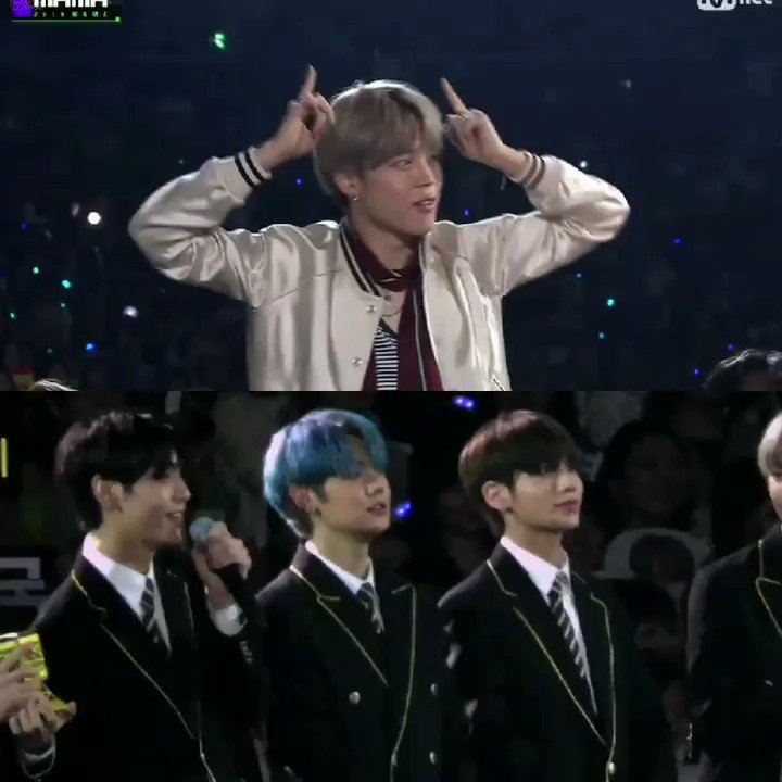 Look at their priceless reactions when they saw their BTS Jimin sunbaenim doing dance gestures from crown in the screen😂😂😭@TXT_members @TXT_bighit @BTS_twt