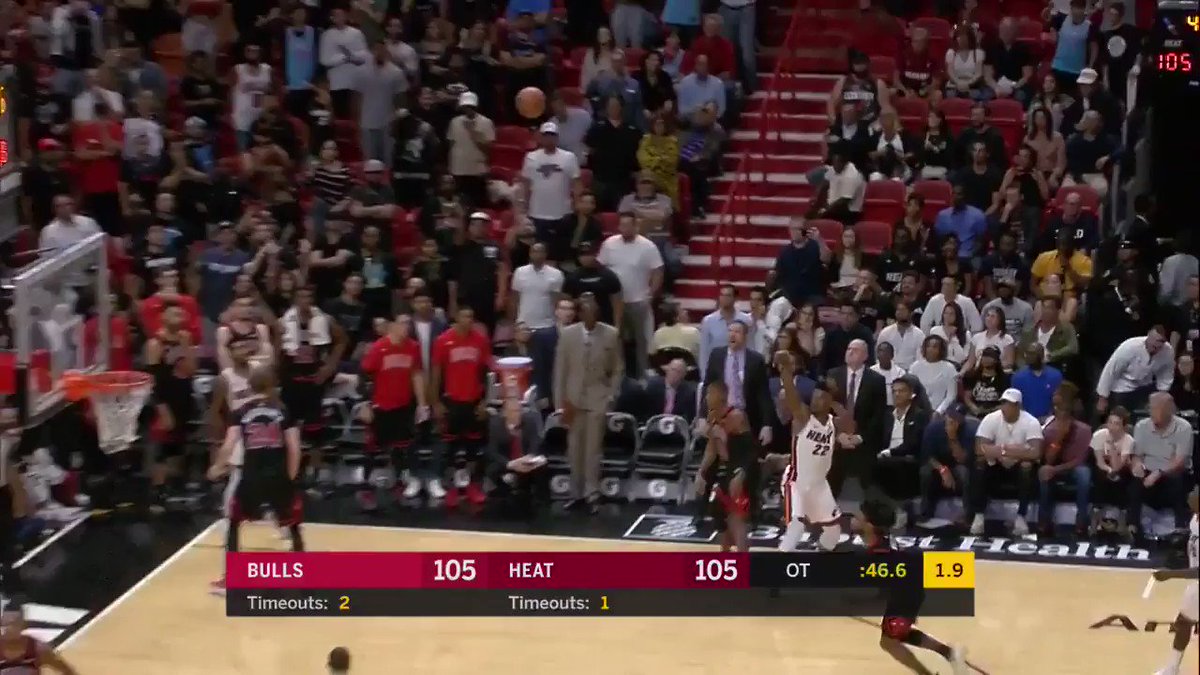 TYLER HERRO AGAIN TO PUT MIAMI ON TOP! #NBARooks
@chicagobulls 105
@MiamiHEAT 108
38.2 left in OT: https://nba.app.link/leaguepass2