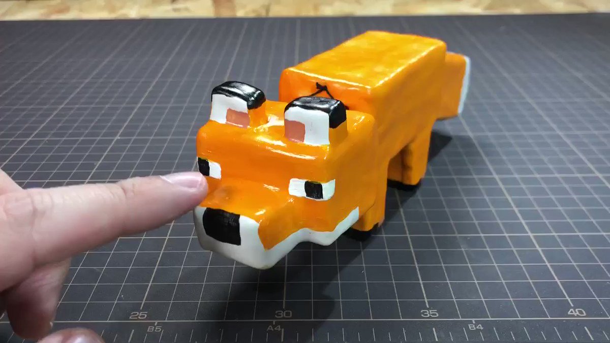 熊野なか マインクラフトのキツネを民芸品の赤べこ風に張り子で作ってみました 顔がゆらゆら動きます