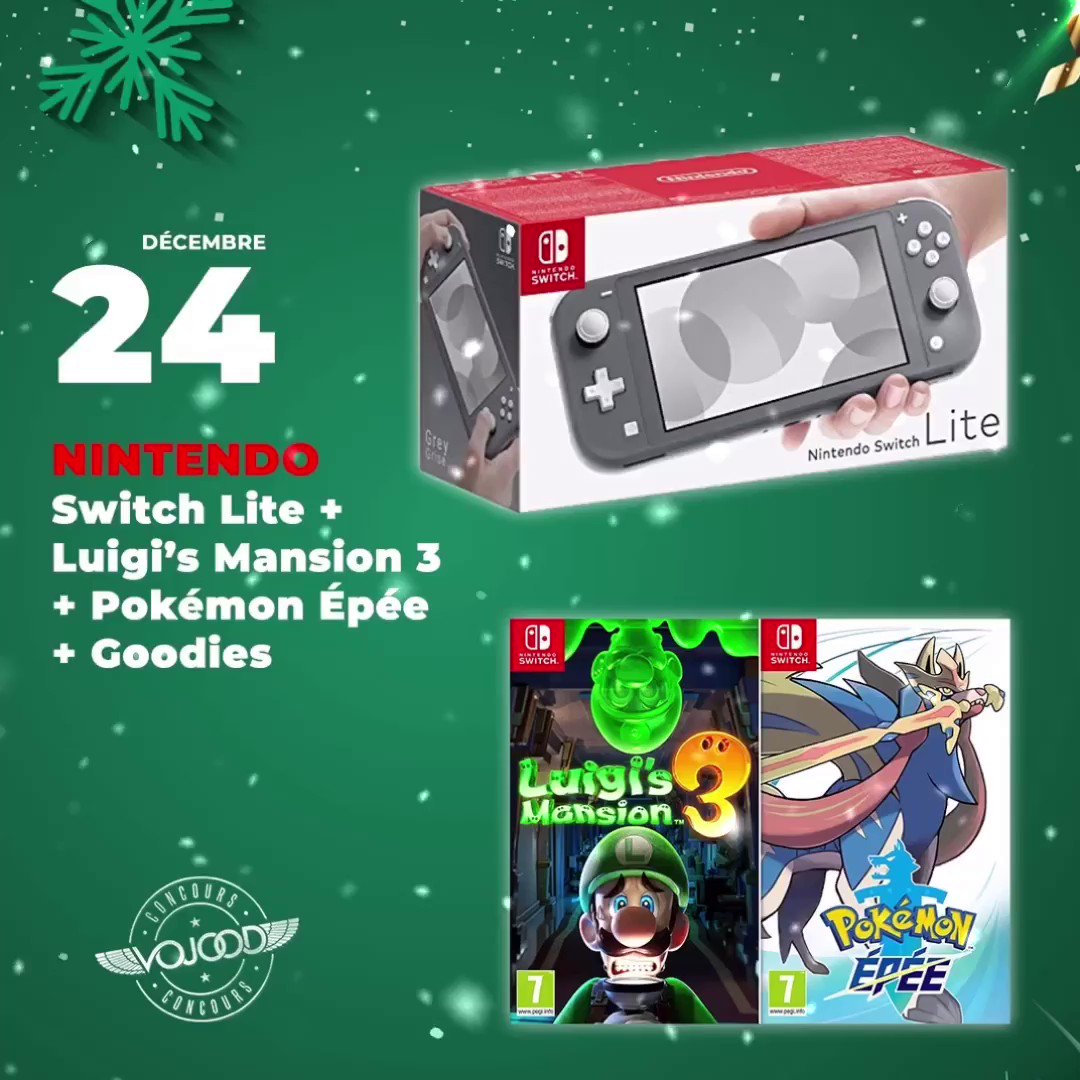 🎅🏼 24 Décembre 🎁
Participe et GAGNE ton pack @NintendoFrance Switch Lite + Jeux 🎉
Rendez-vous sur http://www.vojoodmedia.com
#calendrierdelavent #adventcalendar #raffle #concours #calendrierdelavent2019 #adventcalendar2019 #nintendo #nintendoswitch #pokemon #luigi
