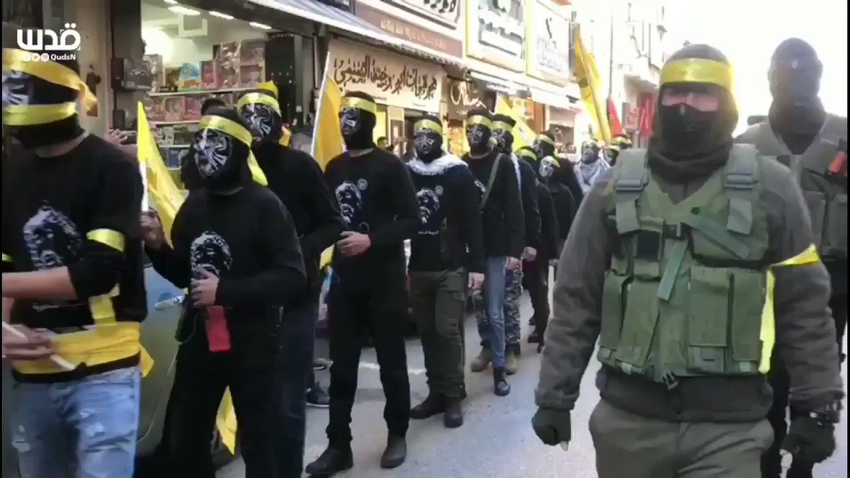 Fatah members wearing explosive belts walk the streets of Ramallah today to celebrate the 55th anniversary of Fatah's first attack against #Israel. #WestBank