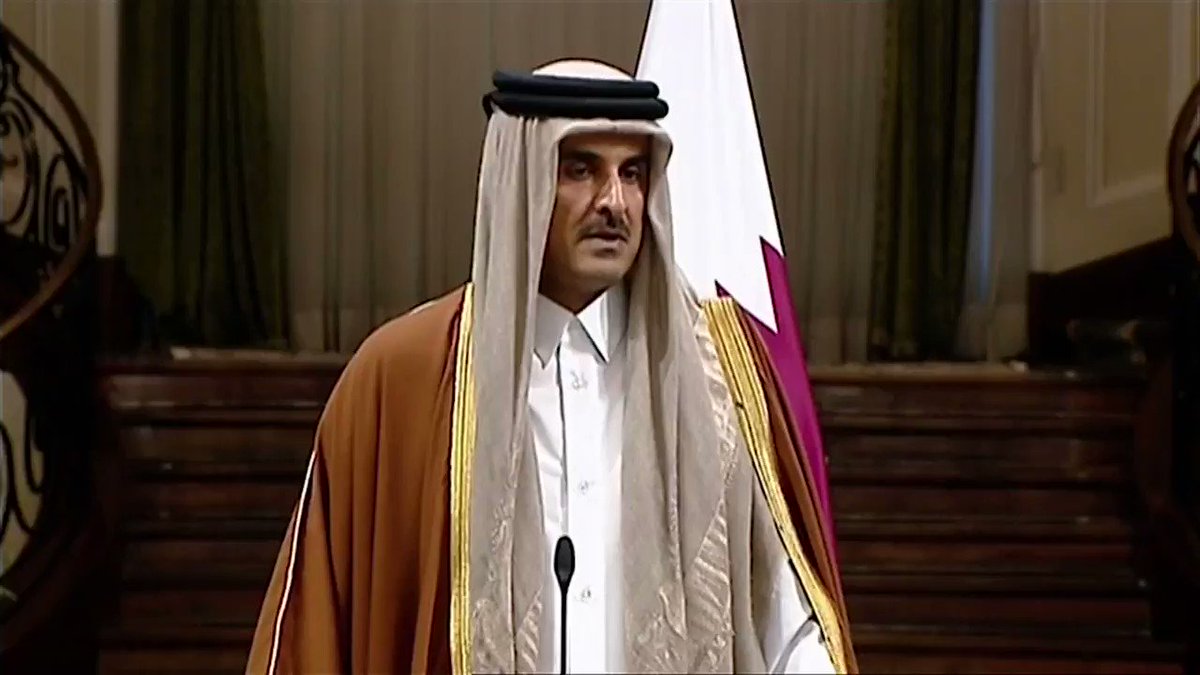 تميم بن حمد (@TamimBinHamad) on Twitter photo 12/01/2020 20:31:42 أكدت اليوم خلال مباحثاتي مع فخامة الرئيس الإيراني على أهمية تخفيف التصعيد من الجميع والحوار لأنه الحل الوحيد للأزمات أكدت اليوم خلال مباحثاتي مع فخامة الرئيس الإيراني على أهمية تخفيف التصعيد من الجميع والحوار لأنه الحل الوحيد للأزمات