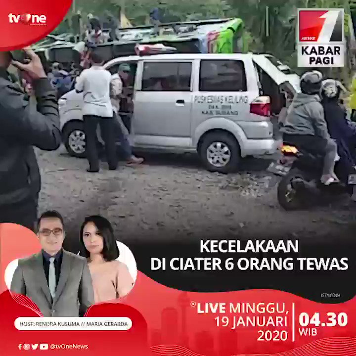 Kecelakaan di Ciater 6 orang tewas.Nantikan Kabar Pagi Minggu, 19 Januari 2020 jam 04.30 WIB hanya di tvOne & streaming tvOne connect, android http://bit.ly/2EMxVdm & ios http://apple.co/2CPK6U3 #KabarPagitvOne