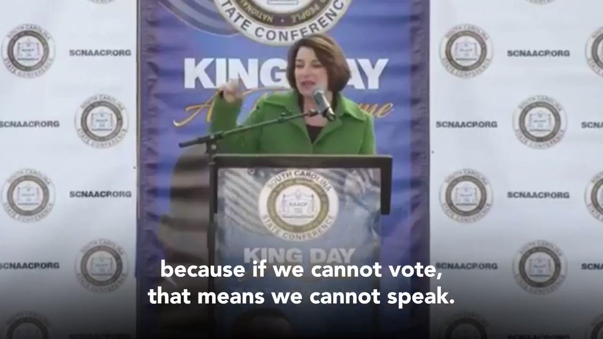 Amy Klobuchar (@amyklobuchar) on Twitter photo 21/01/2020 17:43:39 If we cannot vote — we cannot speak. If we cannot vote — we cannot speak.