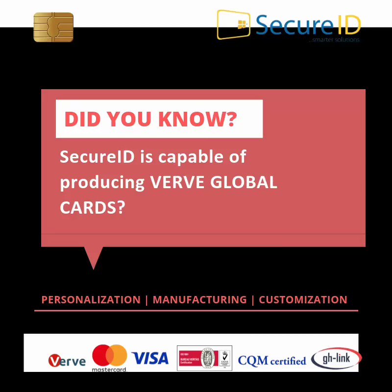 Do you know? SecureID is capable of producing verve global cards?
Let’s get started NOW! Call us today on +234816754 8090, +234816754 8805 or send an email to info@secureidltd.com for your orders.
#WednesdaySuperSale #WednesdayWisdom #Nigeria #Manufacturer #WednesdayMotivation