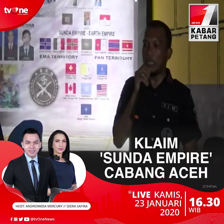 Klaim 'Sunda Empire' cabang Aceh. Saksikan Kabar Petang jam 16.30 WIB di tvOne & streaming tvOne connect, android http://bit.ly/2EMxVdm & ios http://apple.co/2CPK6U3 #KabarPetangtvOne