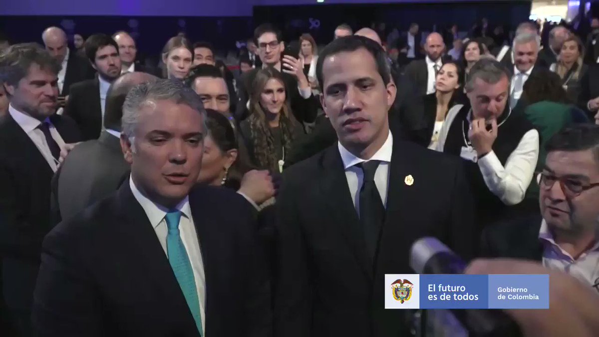#Davos Escuchamos con atención el discurso del Presidente de Venezuela @jguaido en #WEF2020, quien hizo un llamado a la comunidad internacional para que haya más apoyo a los migrantes y la libertad de su nación. Los hermanos venezolanos saben que cuentan con el apoyo de Colombia.