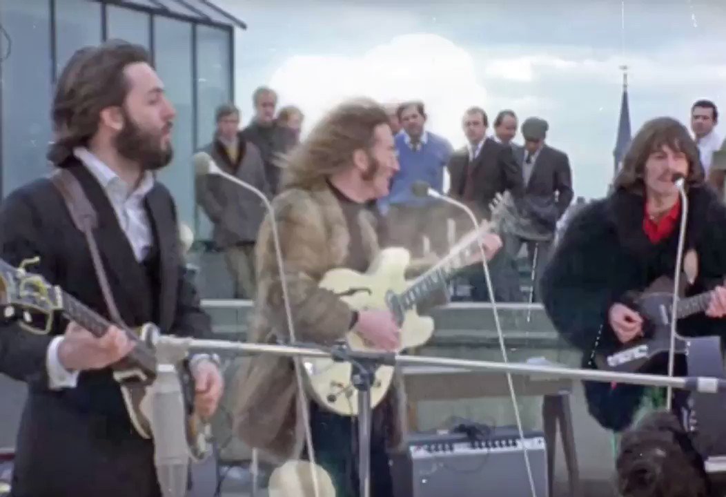 “On the day in 1969, The Beatles stage their famous rooftop concert on the roof...
