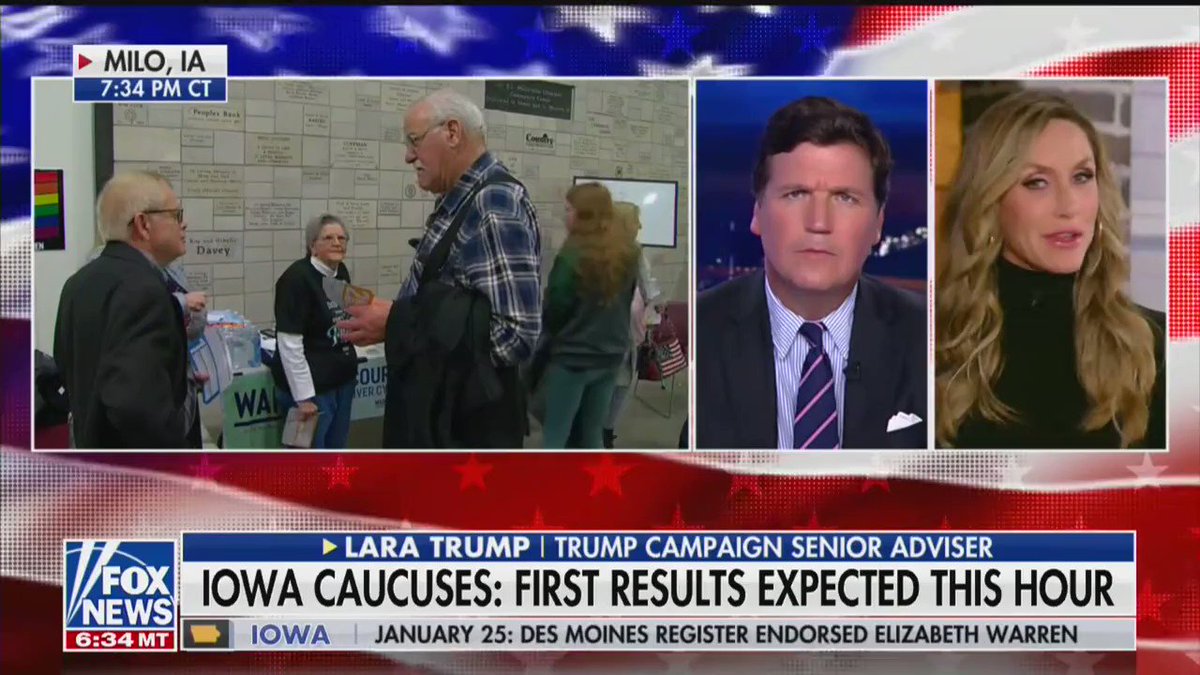 No matter who wins tonight on the democrat side, we know that America feels the incredible results of the President’s policies and wants #FourMoreYears of @realDonaldTrump 🇺🇸 #IowaCaucuses @TuckerCarlson