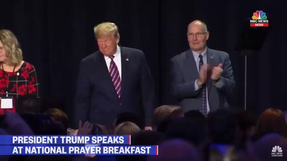Trump just walked into the National Prayer Breakfast & didnโt bow in submission to God, but held up papers saying acquital & flaunted his supposed glory & victory. Whatโs worse, preachers & many other attendees applauded him.