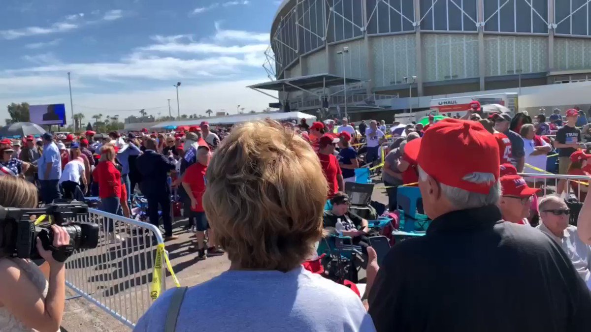 Thousands of Arizonans already lining up — SIX HOURS before the show starts — for the chance to hear President @realDonaldTrump at tonight’s rally in Phoenix 🇺🇸💥🇺🇸💥
This is a MOVEMENT! 🔥
#Win2020 @TeamTrump @GOP – at Arizona Veterans Memorial Coliseum