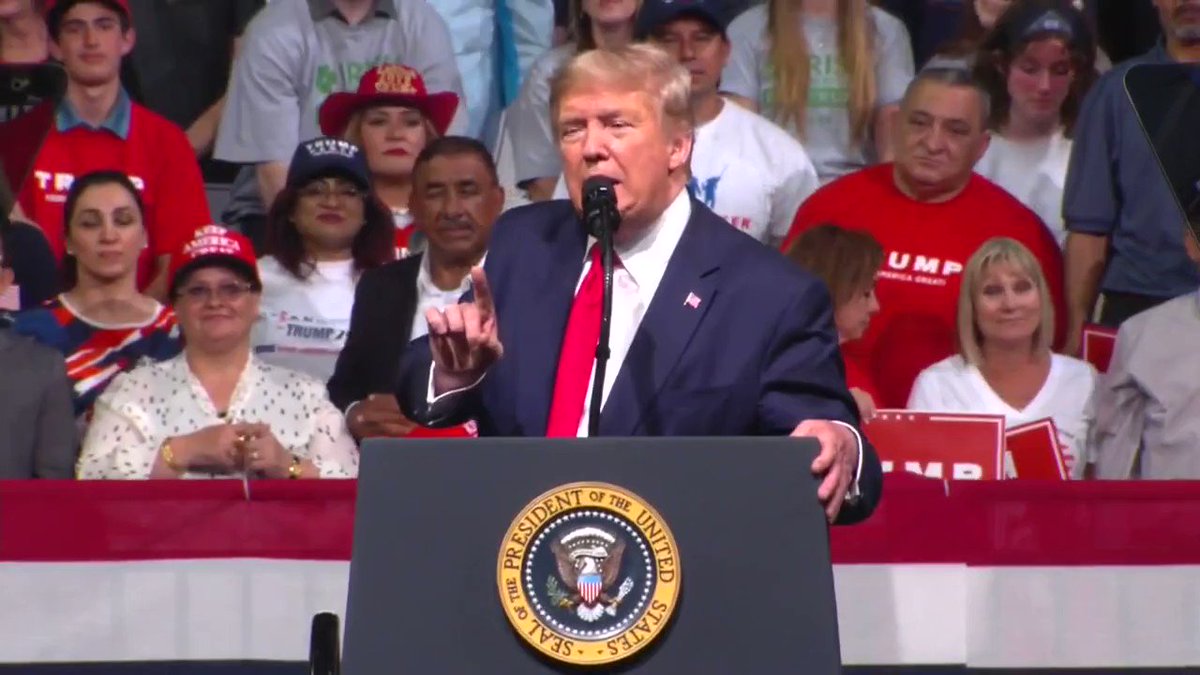 While the #DemDebate is in full meltdown, President Trump is rallying with the people of Arizona.
"The DNC is going take it away from Bernie again, and that's OK because we don't care who the hell it is, we're going to win," he said. #TrumpRally #KeepAmericaGreat #MAGA