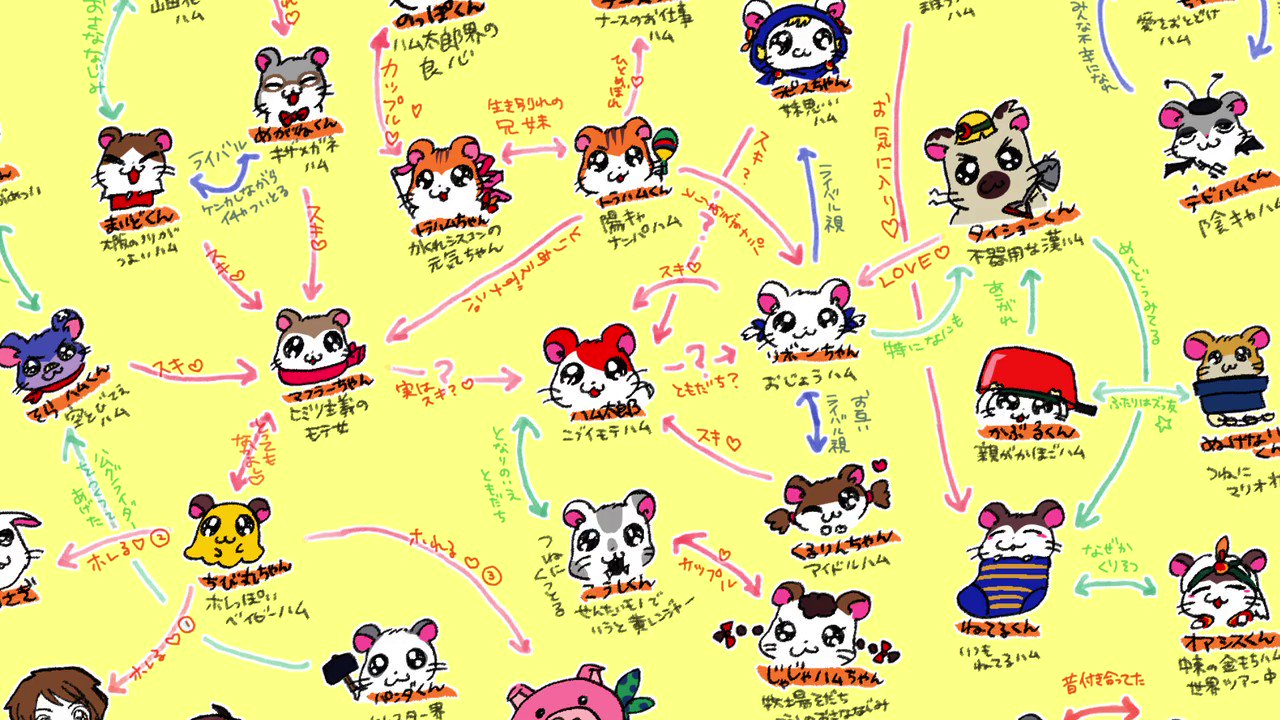 スゴモリ Vtuber っぽい近所の姉ちゃん ハム太郎の相関図を作ってみたらめっちゃ複雑だった件 アニメ とっとこハム太郎はハムスター界のテラスハウスだと思ってる フルはこちらっ 相関図描いたよ I M Introducing Hamtaro T Co