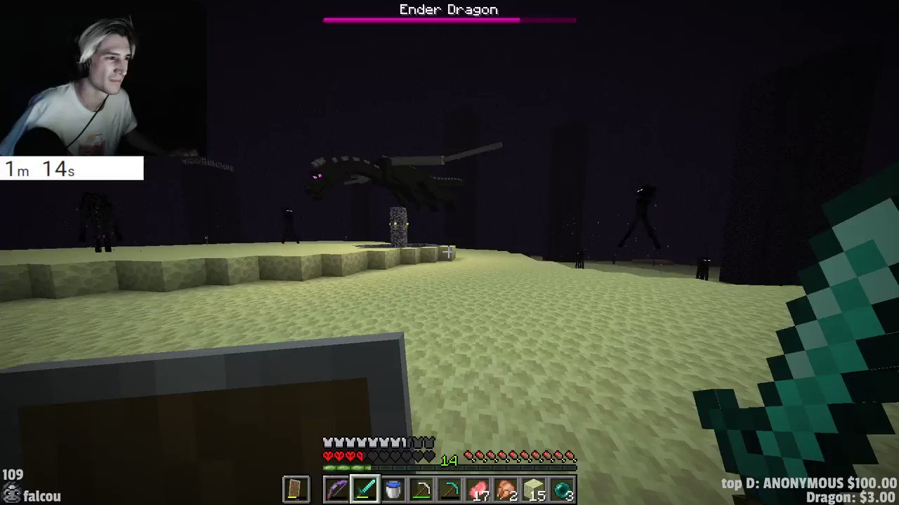 xQc quits hardcore Minecraft speedrun after disastrous Ender Dragon battle  - Dexerto