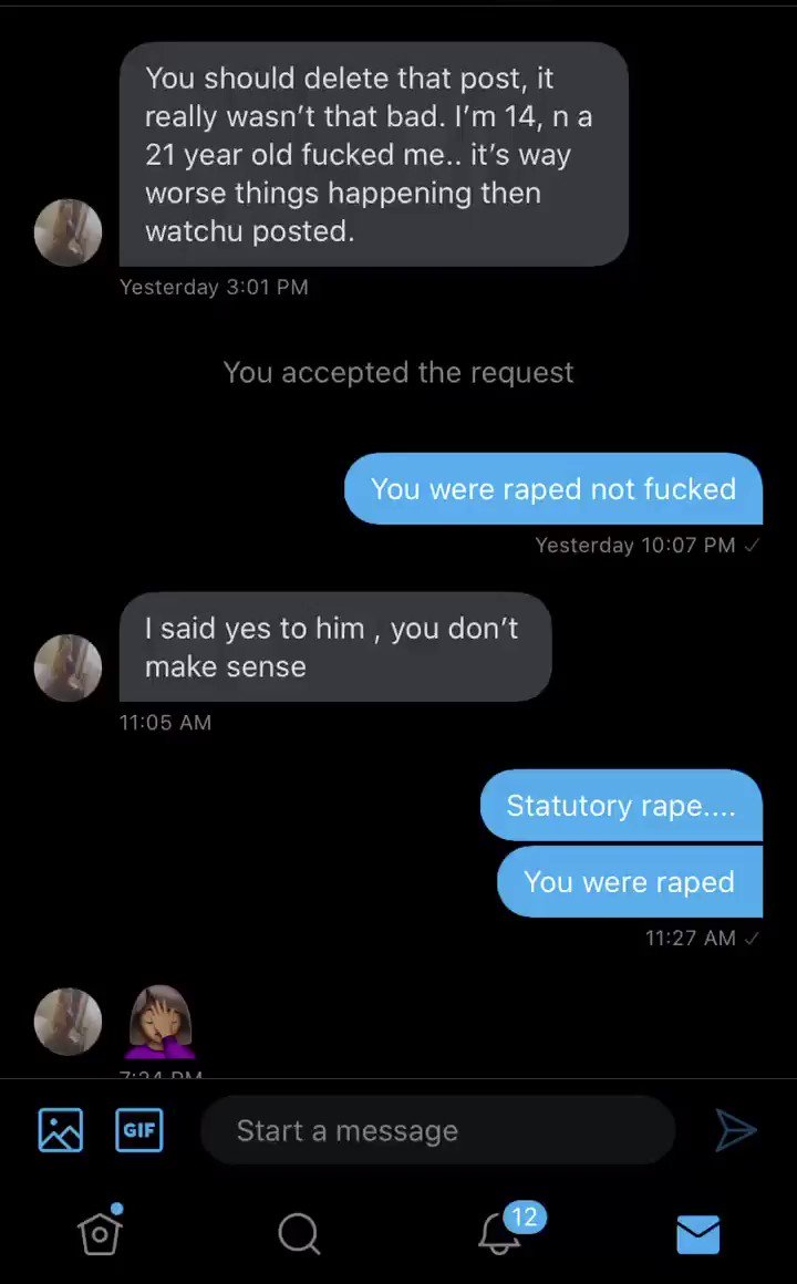 Devonté - This 14 year old child has been groomed so bad she’s not even trying to under that she was raped and saying the 21 year old is not a pedophile... please just read. Teach y’all little sisters and cousins that these niggas dangerous. 