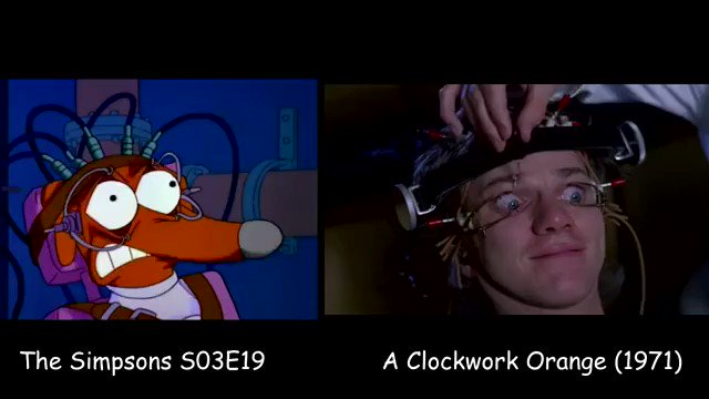 On This Day In Simpsons History The Scene In Which Mr Burns Brainwashes Santa S Little Helper With The Ludovico Technique Is A Parody Of Stanley Kubrick S A Clockwork Orange Including