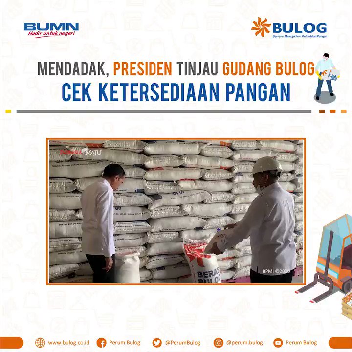 Mendadak, Presiden Tinjau Gudang Bulog Cek Ketersediaan Pangan
Di luar agenda resmi yang telah dijadwalkan, Presiden Joko Widodo secara mendadak meninjau Gudang Bulog di Kelapa Gading, Rabu pagi, 18 Maret 2020 untuk memastikan ketersediaan bahan pangan beras
#BersatuLawanCorona