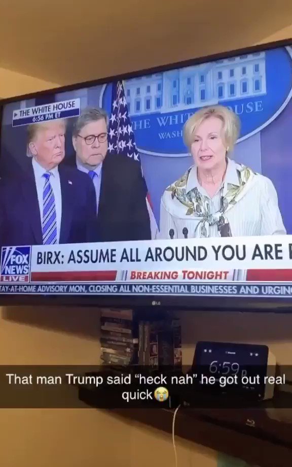 Bird Executive (@BirdExecutive) on Twitter photo 2020-03-25 08:48:55 She said “fever” and trump was OUT of there lmaoo She said “fever” and trump was OUT of there lmaoo