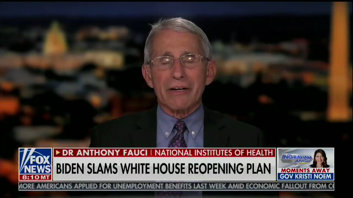 INGRAHAM: We don't have a vaccine for SARS or HIV. Life went on, right?
FAUCI: HIV/AIDS is very different. We have effective treatments. And SARS went away. So your comparison is misleading.
I: But coronavirus could disappear too.
F: These kind of viruses don't just disappear. https://t.co/YptrqViRQx