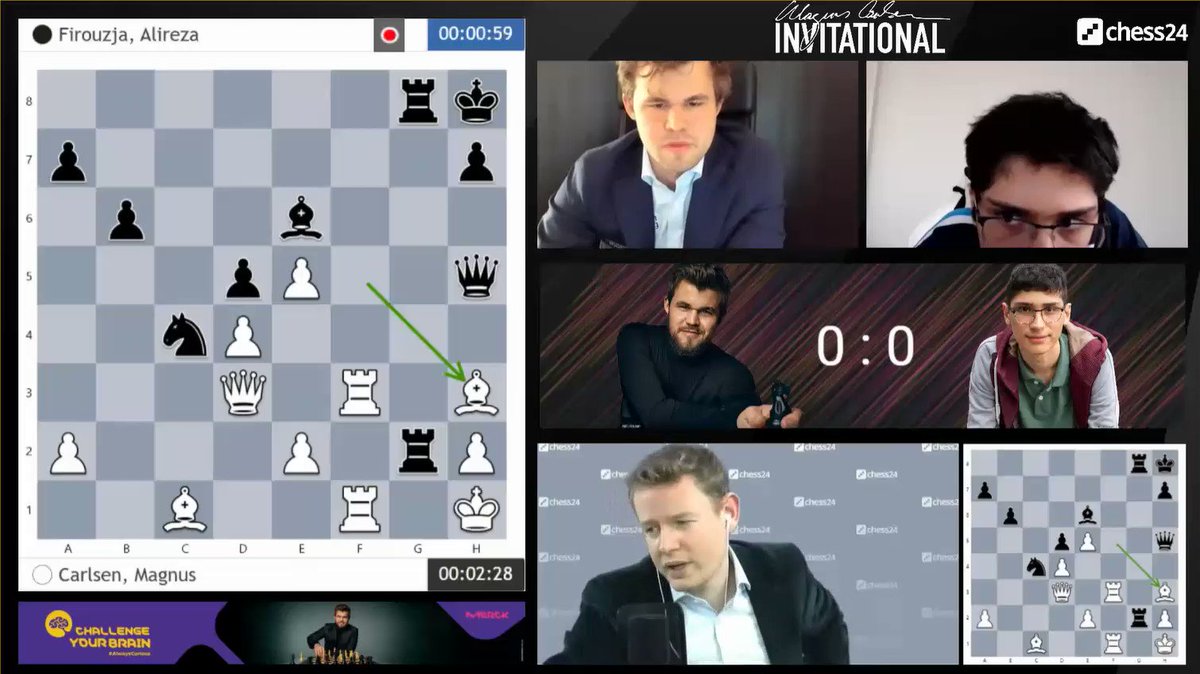 chess24.com on X: Alireza Firouzja shakes his head and mutters to himself  as he realises he went astray in the first game. Magnus Carlsen and Hikaru  Nakamura (vs. Giri) opened with wins!