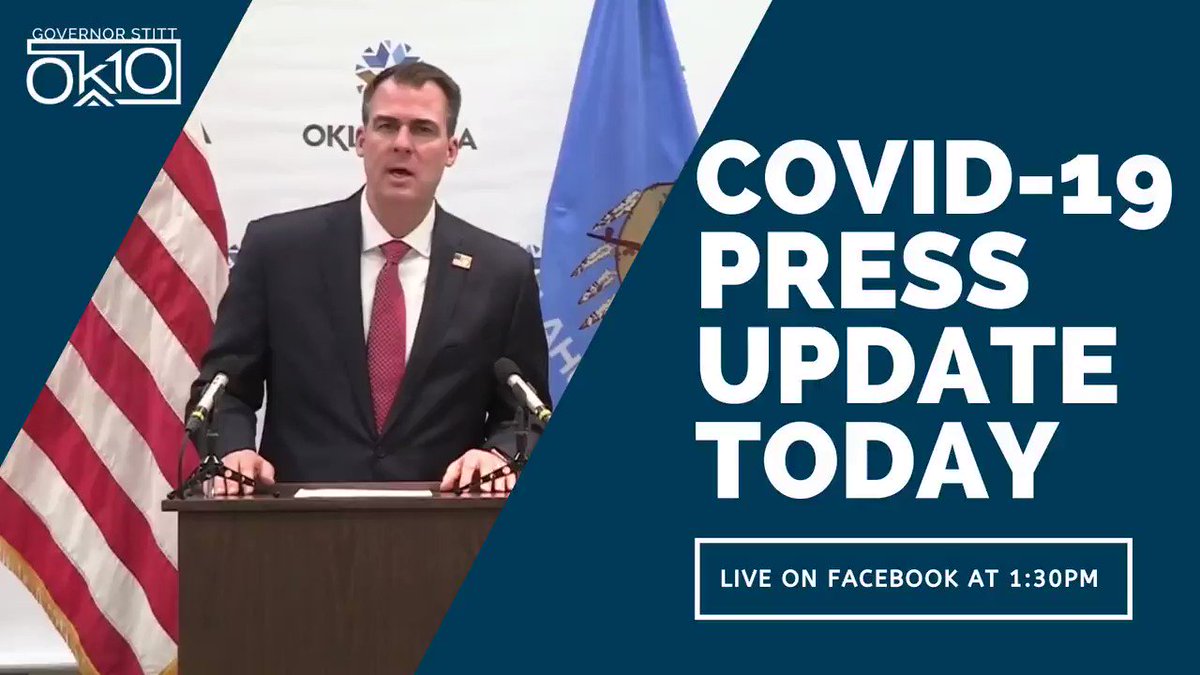 Governor Kevin Stitt (@GovStitt) on Twitter photo 22/04/2020 16:36:27 Join us on Facebook live at 1:30 PM for an update on the state’s response to #COVID19. Join us on Facebook live at 1:30 PM for an update on the state’s response to #COVID19.