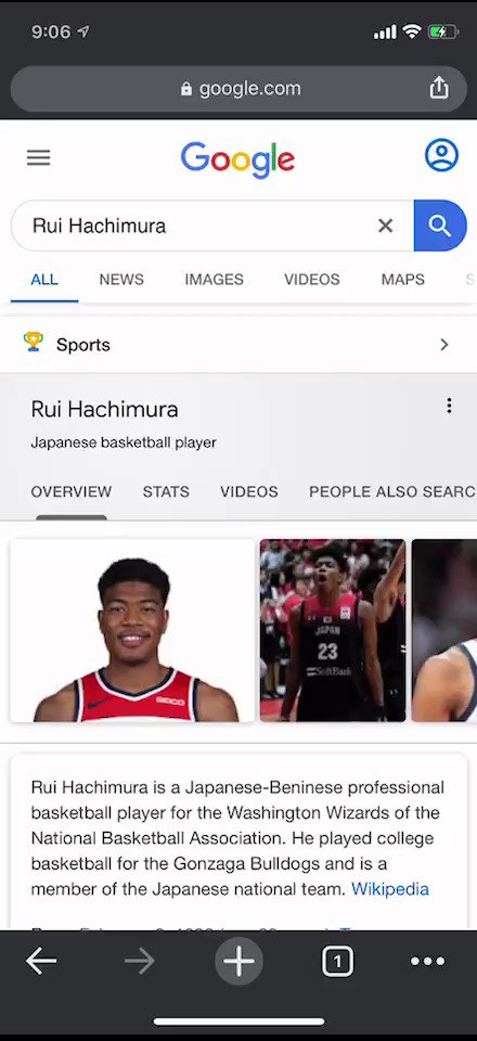 こんにちは皆さん!この度Googleさんと新しい取り組みを始めました。Google アプリで「八村塁」って検索すると、Googleで良く検索されている質問に対して検索結果上で答えてます!家にいる期間だからこそ #いまできること https://t.co/ASCitcOvhx