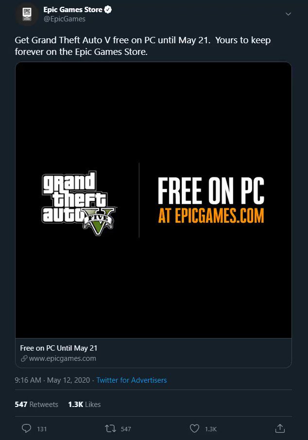 GTA V Now Free on the Epic Games Store; Available Through May 21
