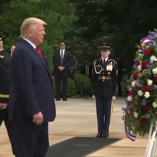 Joshua Potash (@JoshuaPotash) on Twitter photo 2020-05-26 02:44:30 Trump seemed to have significant trouble balancing as he approached the wreath today at Arlington Cemetery. Trump seemed to have significant trouble balancing as he approached the wreath today at Arlington Cemetery.
