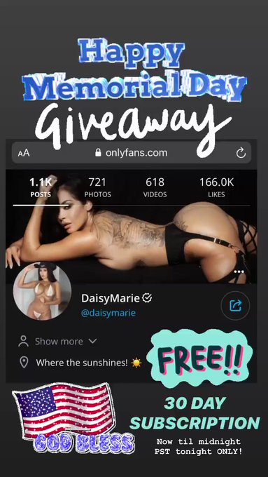 ??HAPPY MEMORIAL DAY - 30 DAY FREE SUBSCRIPTION GIVEAWAY?? on my site NOW!! 

?https://t.co/PmIGtoFbO7?