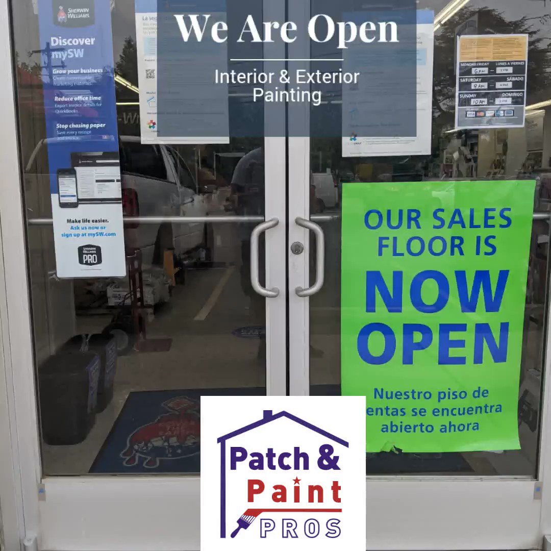 Patch and Paint Pros LLC (@PatchNPaintPros) on Twitter photo 29/05/2020 01:34:37 We Are Open, Sherwin-Williams Stores are Open, Time to Schedule a Painting Estimate patchandpaintpros.com We Are Open, Sherwin-Williams Stores are Open, Time to Schedule a Painting Estimate patchandpaintpros.com
